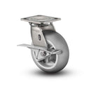 Stainless 4"x2" Performa Rubber (Round) Roller Bearing CAM-Brake Caster with 4"x4.5" Plate