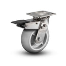Stainless 4"x2" Performa Rubber (Round) Precision Ball Bearing Caster with Total Lock and 4"x4.5" Plate