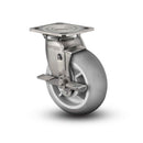Stainless 4"x2" Performa Rubber (Round) Delrin Bearing Side-Lock Caster with 4"x4.5" Plate