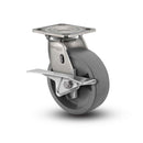 Stainless 4"x2" HD Nylon Glass Filled Roller Bearing CAM-Brake Caster with 4"x4.5" Plate