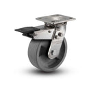 Stainless 4"x2" HD Nylon Glass Filled Roller Bearing Caster with Total Lock and 4"x4.5" Plate