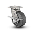 Stainless 4"x2" Solid Elastomer Roller Bearing CAM-Brake Caster with 4"x4.5" Plate