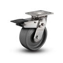 Stainless 4"x2" Solid Elastomer Delrin Bearing Caster with Total Lock and 4"x4.5" Plate
