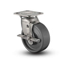 Stainless 4"x2" Solid Elastomer Precision Ball Bearing Side-Lock Caster with 4"x4.5" Plate
