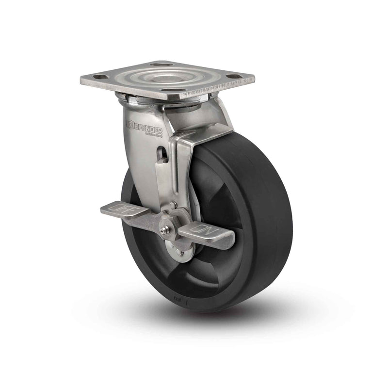 Stainless 4"x2" Hi-Temp Nylon Delrin Bearing Side-Lock Caster with 4"x4.5" Plate