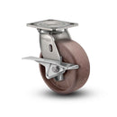 Stainless 4"x2" Thermo Hi-Temp Roller Bearing CAM-Brake Caster with 4"x4.5" Plate