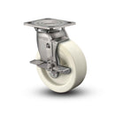 Stainless 4"x2" Hi-Temp Retort Delrin Bearing Side-Lock Caster with 4"x4.5" Plate