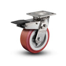 Stainless 4"x2" HI-TECH Polyurethane Delrin Bearing Caster with Total Lock and 4"x4.5" Plate