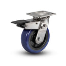 Stainless 4"x2" Eagle Polyurethane Roller Bearing Caster with Total Lock and 4"x4.5" Plate