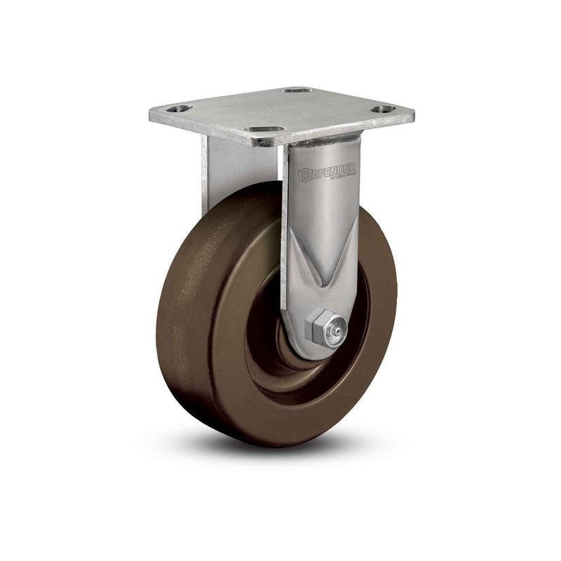 Stainless 5"x2" Hi-Temp Phenolic Precision Ball Bearing Rigid Caster with 4"x4.5" Plate