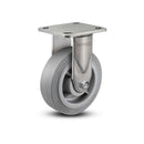 Stainless 5"x2" Performa Rubber (Flat/Grey) Roller Bearing Rigid Caster with 4"x4.5" Plate