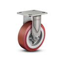 Stainless 5"x2" HI-TECH Polyurethane Delrin Bearing Rigid Caster with 4"x4.5" Plate