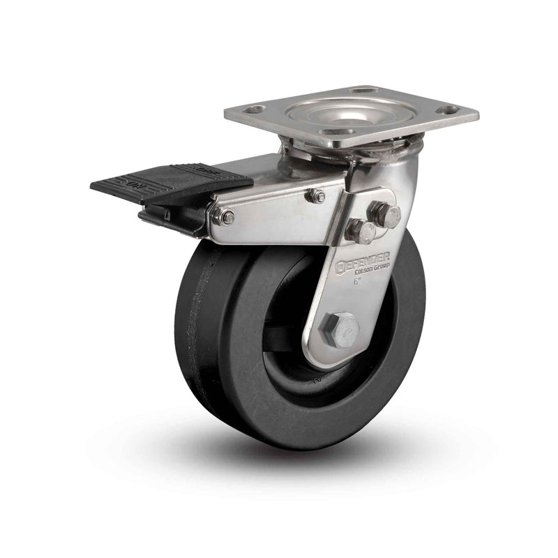 Stainless 5"x2" Phenolic Delrin Bearing Caster with Total Lock and 4"x4.5" Plate