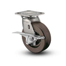 Stainless 5"x2" Hi-Temp Phenolic Roller Bearing CAM-Brake Caster with 4"x4.5" Plate