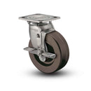 Stainless 5"x2" Hi-Temp Phenolic Precision Ball Bearing Side-Lock Caster with 4"x4.5" Plate