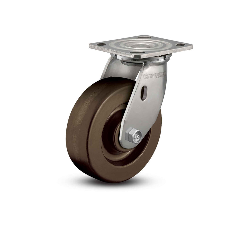 Stainless 5"x2" Hi-Temp Phenolic Delrin Bearing Caster with 4"x4.5" Plate