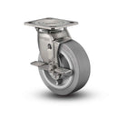 Stainless 5"x2" Performa Rubber (Flat/Grey) Roller Bearing Side-Lock Caster with 4"x4.5" Plate