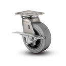 Stainless 5"x2" Performa Rubber (Flat/Conductive) Roller Bearing CAM-Brake Caster with 4"x4.5" Plate