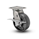 Stainless 5"x2" Max Nylon Roller Bearing CAM-Brake Caster with 4"x4.5" Plate