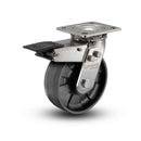 Stainless 5"x2" Max Nylon Roller Bearing Caster with Total Lock and 4"x4.5" Plate