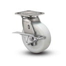 Stainless 5"x2" White Nylon Roller Bearing CAM-Brake Caster with 4"x4.5" Plate