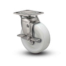 Stainless 5"x2" White Nylon Roller Bearing Side-Lock Caster with 4"x4.5" Plate
