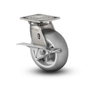 Stainless 5"x2" Performa Rubber (Round) Roller Bearing CAM-Brake Caster with 4"x4.5" Plate