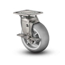 Stainless 5"x2" Performa Rubber (Round) Delrin Bearing Side-Lock Caster with 4"x4.5" Plate