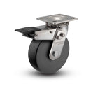 Stainless 5"x2" Commander HD Precision Ball Bearing Caster with Total Lock and 4"x4.5" Plate