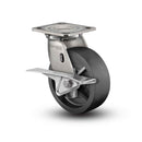 Stainless 5"x2" Polyolefin Roller Bearing CAM-Brake Caster with 4"x4.5" Plate