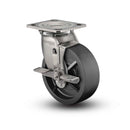 Stainless 5"x2" Polyolefin Precision Ball Bearing Side-Lock Caster with 4"x4.5" Plate