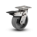 Stainless 5"x2" HD Nylon Glass Filled Precision Ball Bearing Caster with Total Lock and 4"x4.5" Plate