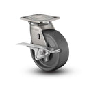 Stainless 5"x2" Solid Elastomer Roller Bearing CAM-Brake Caster with 4"x4.5" Plate