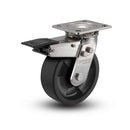 Stainless 5"x2" Hi-Temp Nylon Roller Bearing Caster with Total Lock and 4"x4.5" Plate