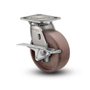 Stainless 5"x2" Thermo Hi-Temp Roller Bearing CAM-Brake Caster with 4"x4.5" Plate
