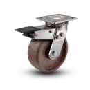 Stainless 5"x2" Thermo Hi-Temp Precision Ball Bearing Caster with Total Lock and 4"x4.5" Plate