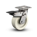 Stainless 5"x2" Hi-Temp Retort Roller Bearing Caster with Total Lock and 4"x4.5" Plate