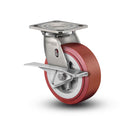 Stainless 5"x2" HI-TECH Polyurethane Roller Bearing CAM-Brake Caster with 4"x4.5" Plate