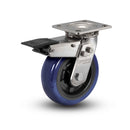 Stainless 5"x2" Eagle Polyurethane Precision Ball Bearing Caster with Total Lock and 4"x4.5" Plate