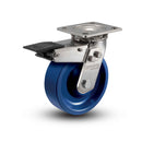 Stainless 5"x2" K Solid Polyurethane Delrin Bearing Caster with Total Lock and 4"x4.5" Plate