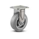 Stainless 6"x2" Performa Rubber (Flat/Grey) Precision Ball Bearing Rigid Caster with 4"x4.5" Plate