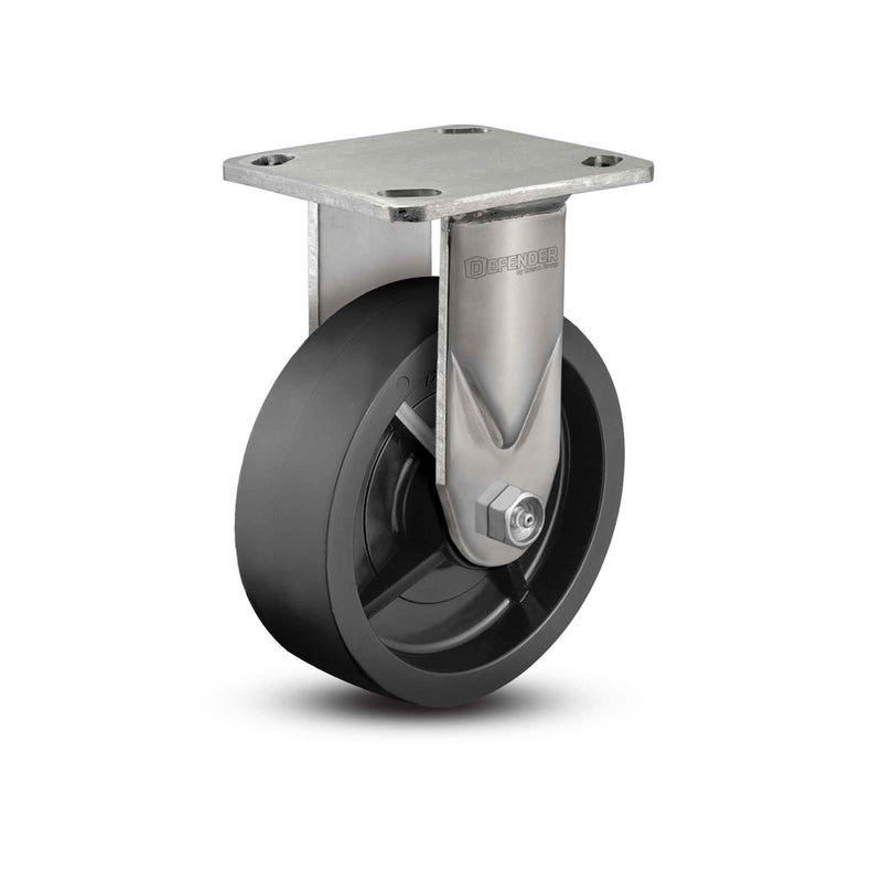 Stainless 6"x2" Polyolefin Delrin Bearing Rigid Caster with 4"x4.5" Plate