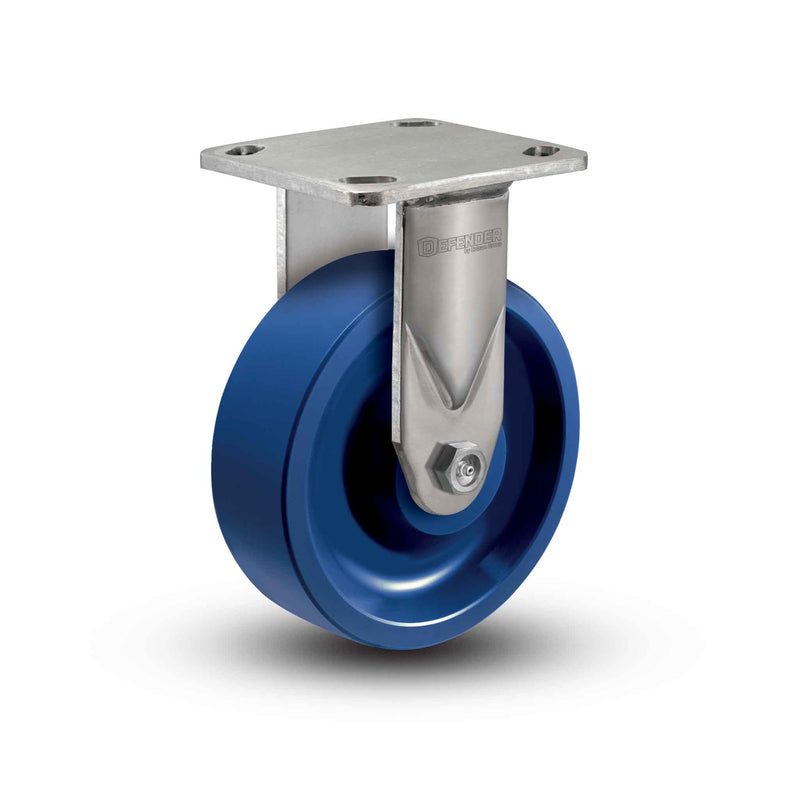 Stainless 6"x2" K Solid Polyurethane Delrin Bearing Rigid Caster with 4"x4.5" Plate