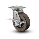 Stainless 6"x2" Hi-Temp Phenolic Roller Bearing CAM-Brake Caster with 4"x4.5" Plate
