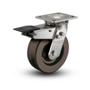 Stainless 6"x2" Hi-Temp Phenolic Delrin Bearing Caster with Total Lock and 4"x4.5" Plate