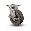 Stainless 6"x2" Hi-Temp Phenolic Precision Ball Bearing Side-Lock Caster with 4"x4.5" Plate