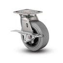 Stainless 6"x2" Performa Rubber (Flat/Conductive) Roller Bearing CAM-Brake Caster with 4"x4.5" Plate