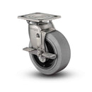 Stainless 6"x2" Performa Rubber (Flat/Conductive) Precision Ball Bearing Side-Lock Caster with 4"x4.5" Plate