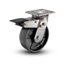 Stainless 6"x2" Max Nylon Roller Bearing Caster with Total Lock and 4"x4.5" Plate