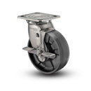 Stainless 6"x2" Max Nylon Delrin Bearing Side-Lock Caster with 4"x4.5" Plate